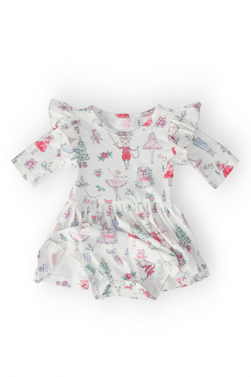 Clara's Christmas 3/4 Sleeve Flutter Twirl Bodysuit - 2