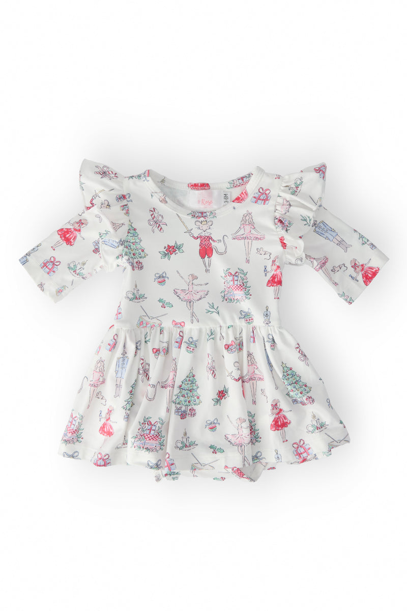 Clara's Christmas 3/4 Sleeve Flutter Twirl Bodysuit - 1