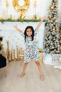 Classic Christmas 3/4 Sleeve Ruffle Twirl Dress - 2