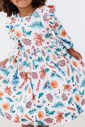 Classic Christmas 3/4 Sleeve Ruffle Twirl Dress - 3