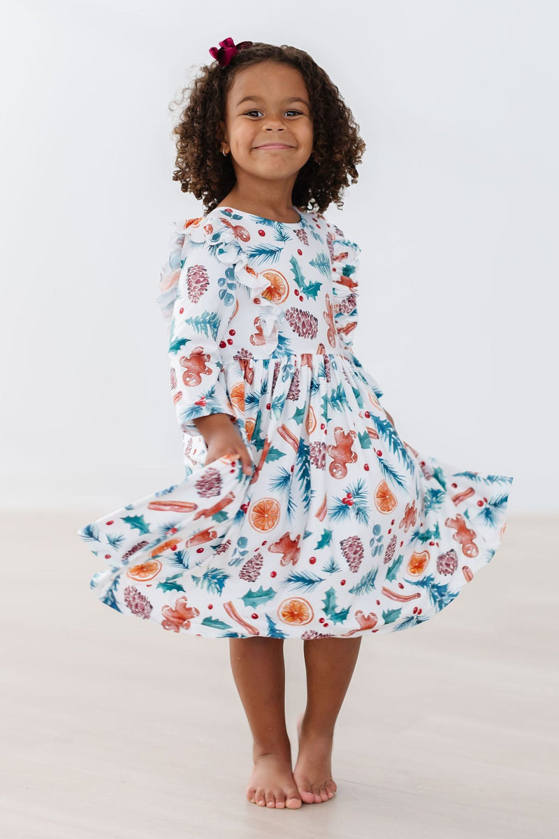 Classic Christmas 3/4 Sleeve Ruffle Twirl Dress - 4