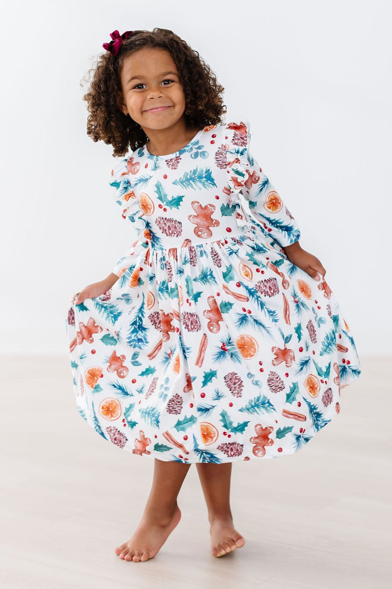 Classic Christmas 3/4 Sleeve Ruffle Twirl Dress - 5