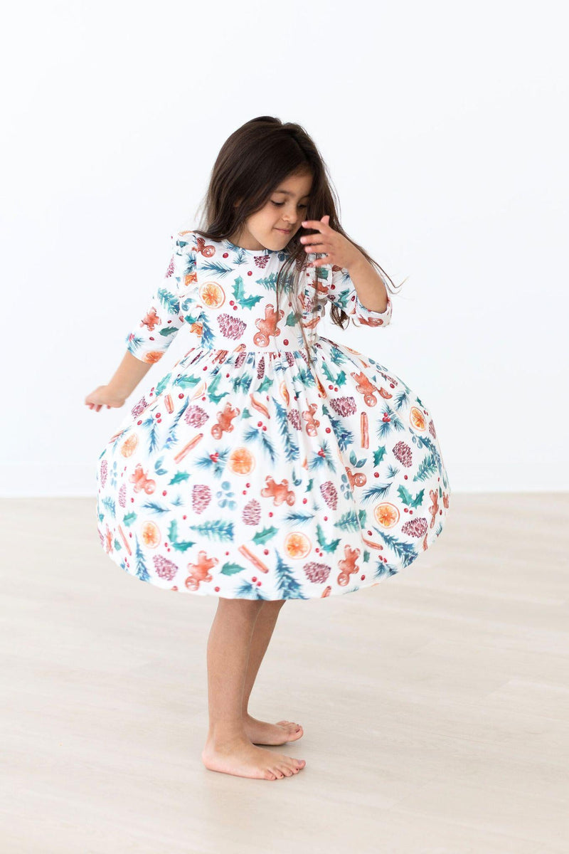 Classic Christmas 3/4 Sleeve Ruffle Twirl Dress - 6