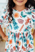 Classic Christmas 3/4 Sleeve Ruffle Twirl Dress - 1