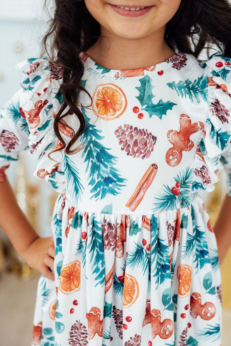 Classic Christmas 3/4 Sleeve Ruffle Twirl Dress - 1