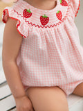 Baby Girls Strawberry Plaid Smocked Romper - 5