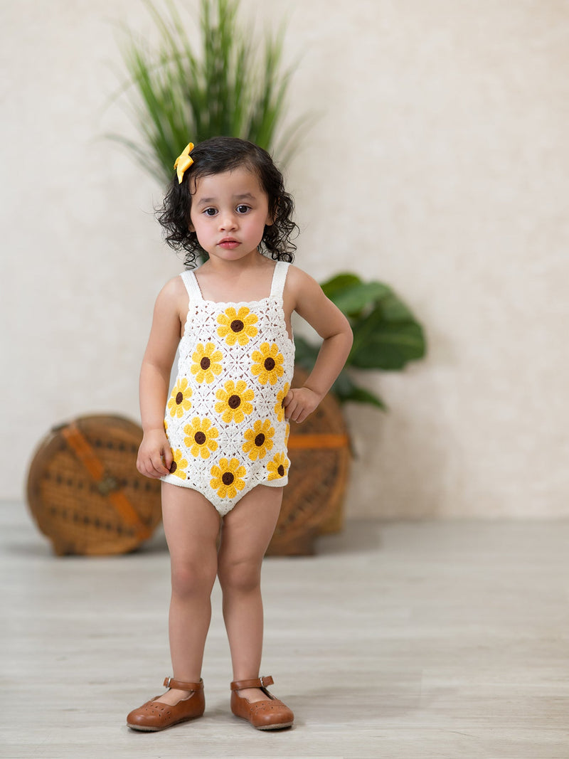 Summer Sunflower Baby Crochet Romper - 2