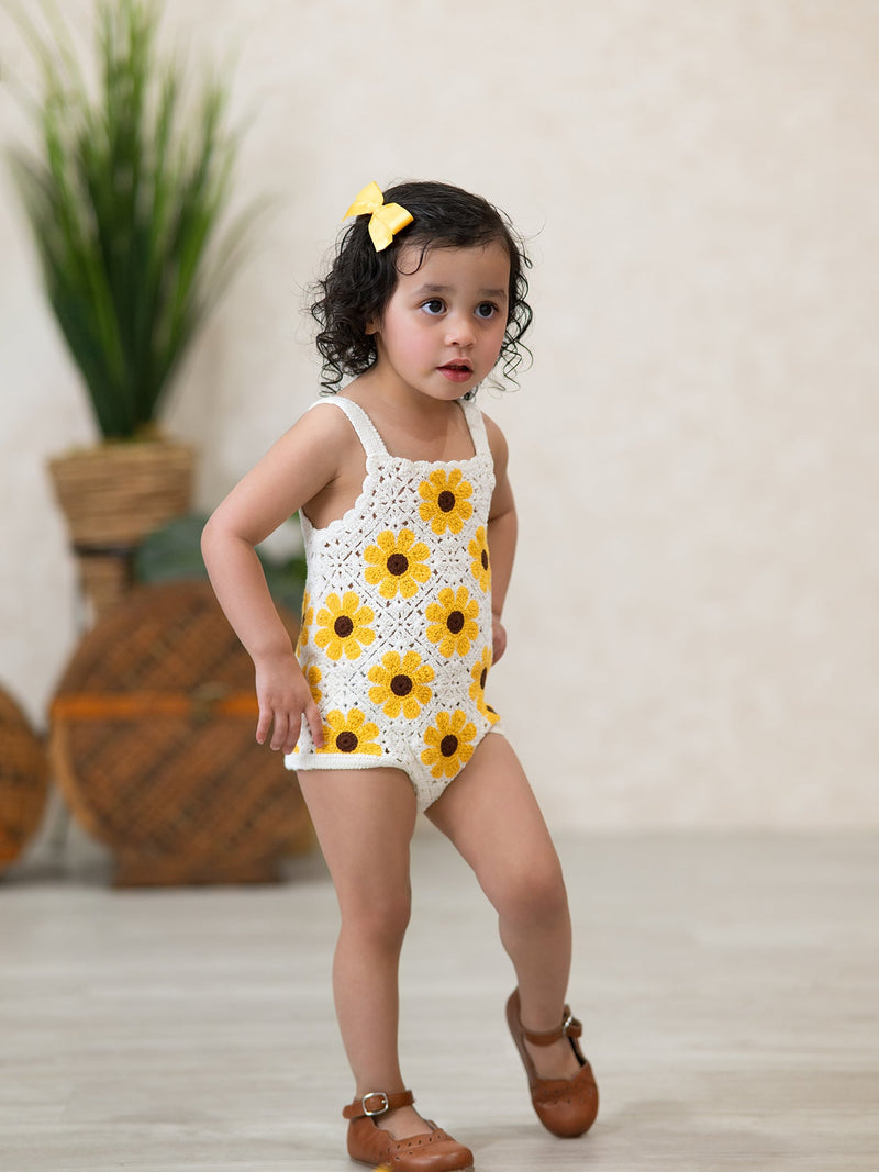Summer Sunflower Baby Crochet Romper - 3