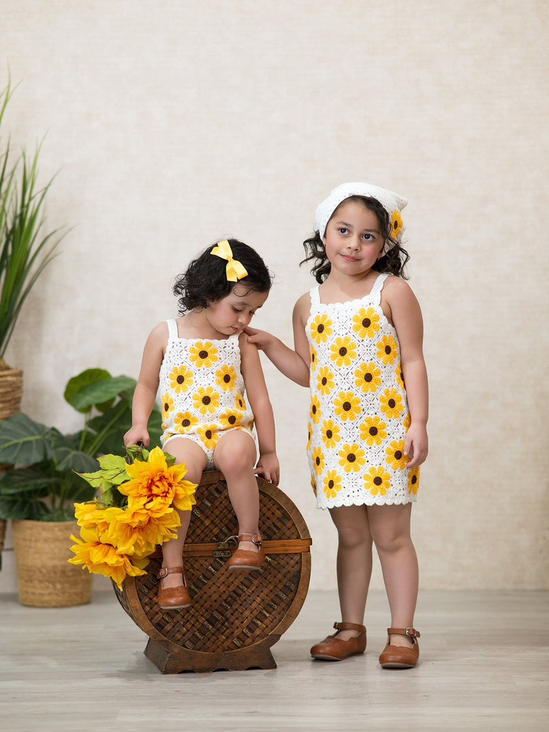Summer Sunflower Baby Crochet Romper - 6