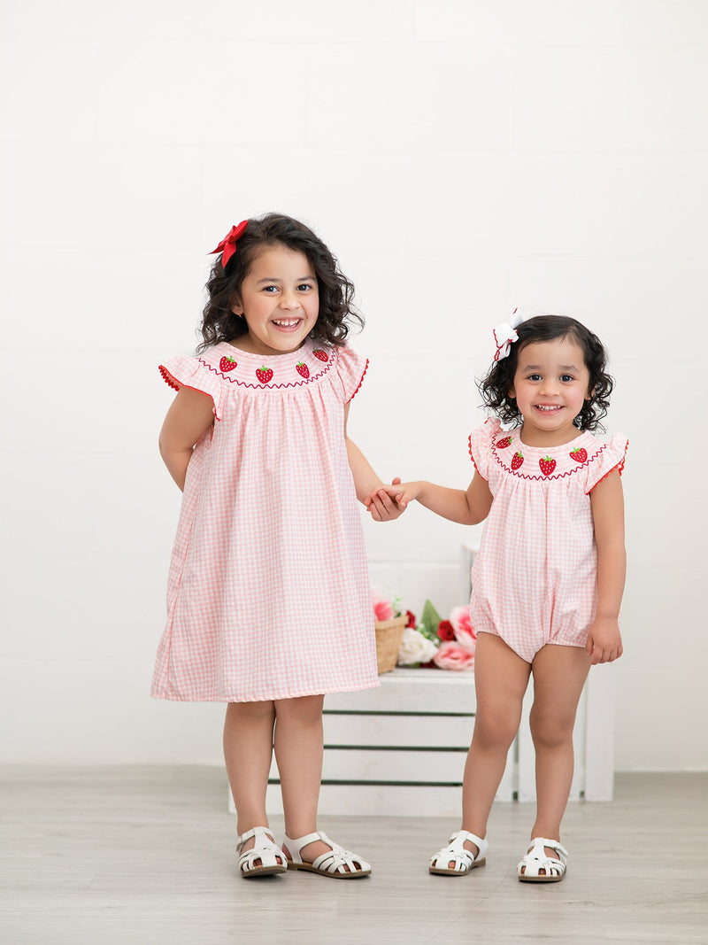 Baby Girls Strawberry Plaid Smocked Romper - 8