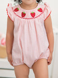 Baby Girls Strawberry Plaid Smocked Romper - 4