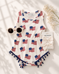 Dillon Pom Pom Romper - Patriotic Flags - 1
