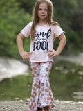 Girls Letter Print Top + Floral Pattern Pants - 4