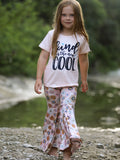 Girls Letter Print Top + Floral Pattern Pants - 2
