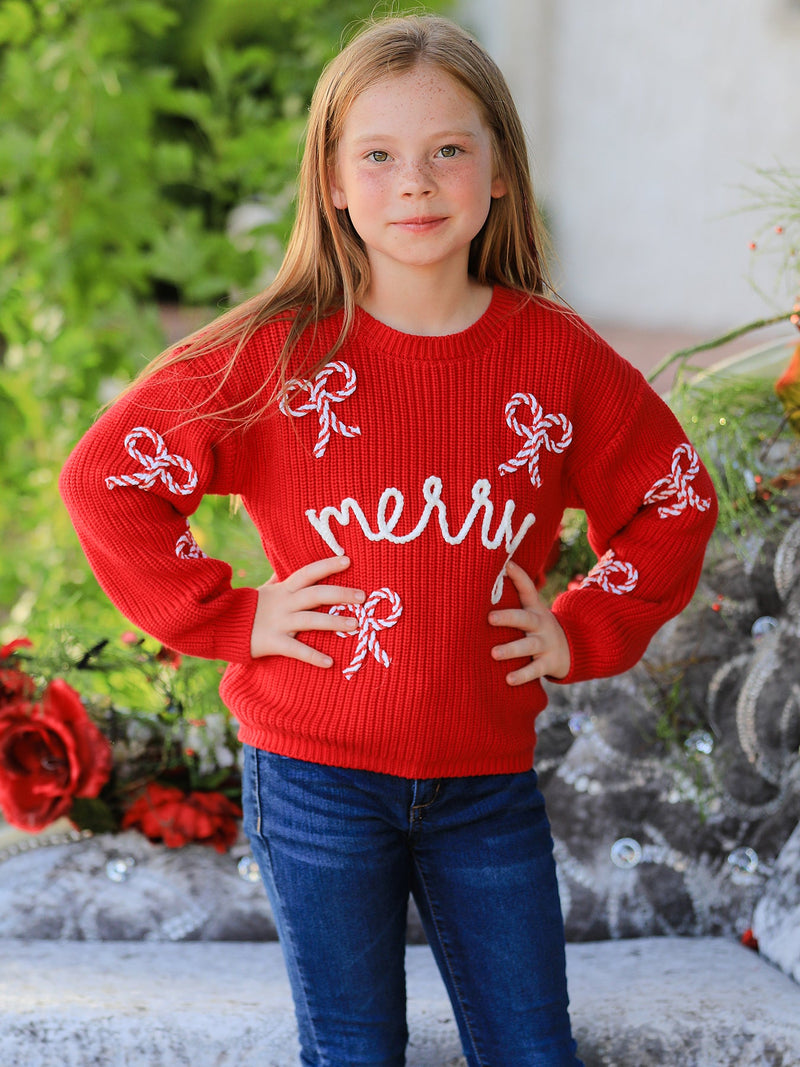 Mom and Me Winter Christmas Red "merry" Pullover Sweater - 2