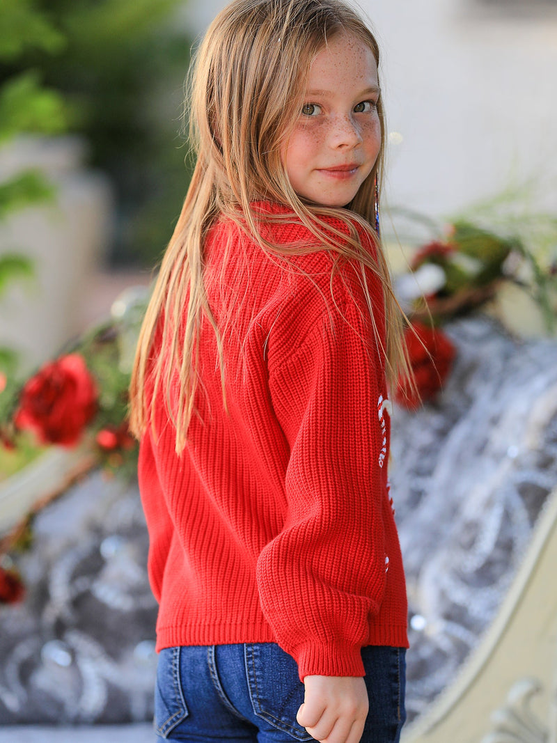 Mom and Me Winter Christmas Red "merry" Pullover Sweater - 6
