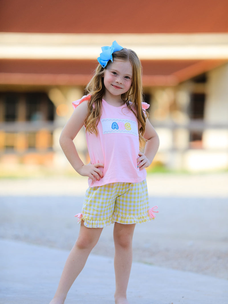 Back To School Girls "ABC" Embroidered Ruffle Set - 1