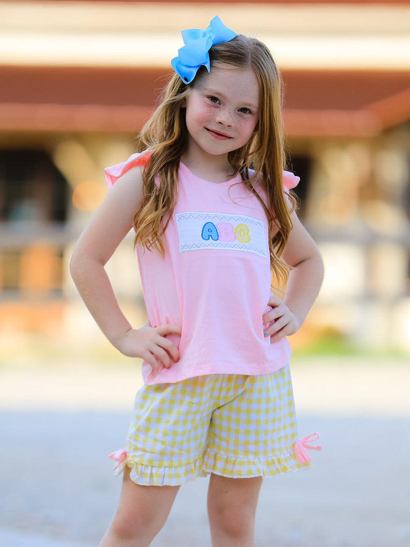 Back To School Girls "ABC" Embroidered Ruffle Set - 2