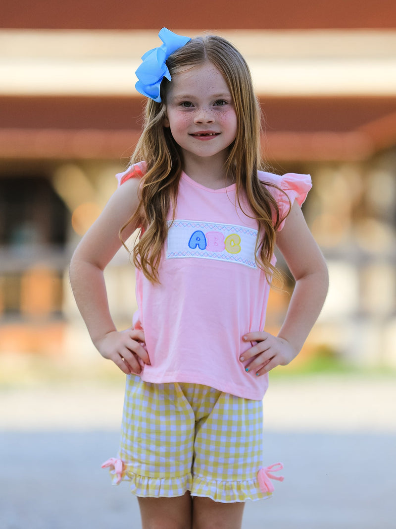 Back To School Girls "ABC" Embroidered Ruffle Set - 4