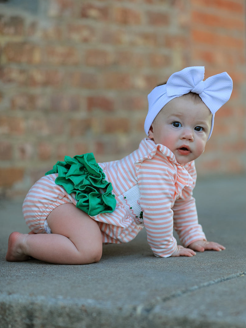 Christmas Tree Smocked Embroidery Stripe Baby Girls Romper - 3