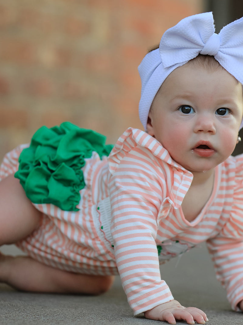 Christmas Tree Smocked Embroidery Stripe Baby Girls Romper - 2