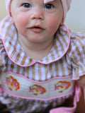 Fall Thanksgiving Lapel Plaid Chick Embroidery Smocking Bow Baby Girls Romper - 4