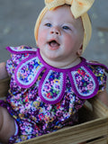 Purple Floral Bow Petals Collar Girls Romper - 1