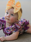 Purple Floral Bow Petals Collar Girls Romper - 3