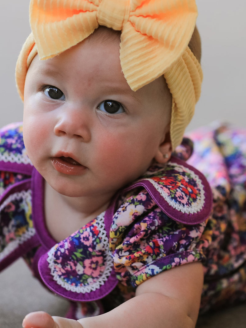 Purple Floral Bow Petals Collar Girls Romper - 2