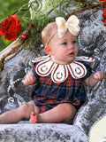 Navy Red Christmas Plaid Wreath Baby Girl Bubble Romper - 3