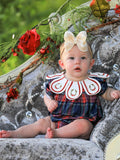 Navy Red Christmas Plaid Wreath Baby Girl Bubble Romper - 2