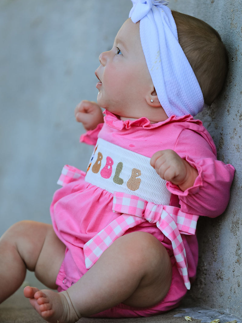 Fall Thanksgiving& Halloween "GOBBLE" Smock Embroidery Baby Girl Romper - 5