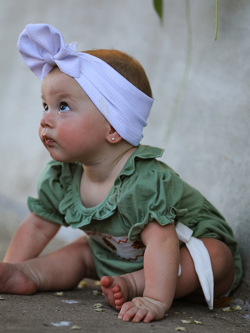 Fall Thanksgiving Chicken Smock Embroidered Green  Baby Girl Romper - 4