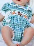 Western Plaid Horse Embroidered Girl Bubble Romper - 2