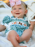 Western Plaid Horse Embroidered Girl Bubble Romper - 3