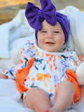 Halloween Bow Print Girls Romper Ruffle Bow Long Sleeve - 1