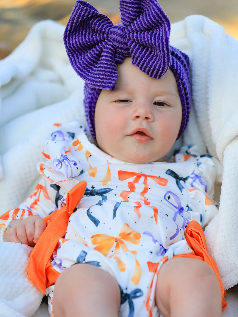 Halloween Bow Print Girls Romper Ruffle Bow Long Sleeve - 2