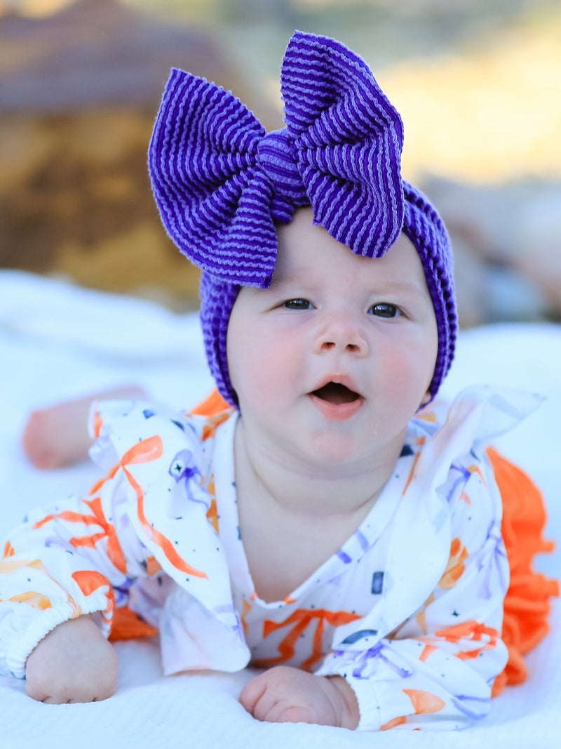 Halloween Bow Print Girls Romper Ruffle Bow Long Sleeve - 3
