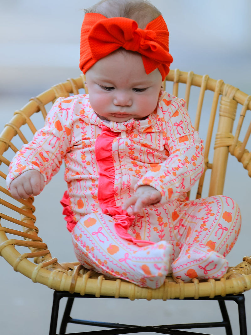Halloween Thanksgiving Pumpkin Bow Baby Sleeper - 3