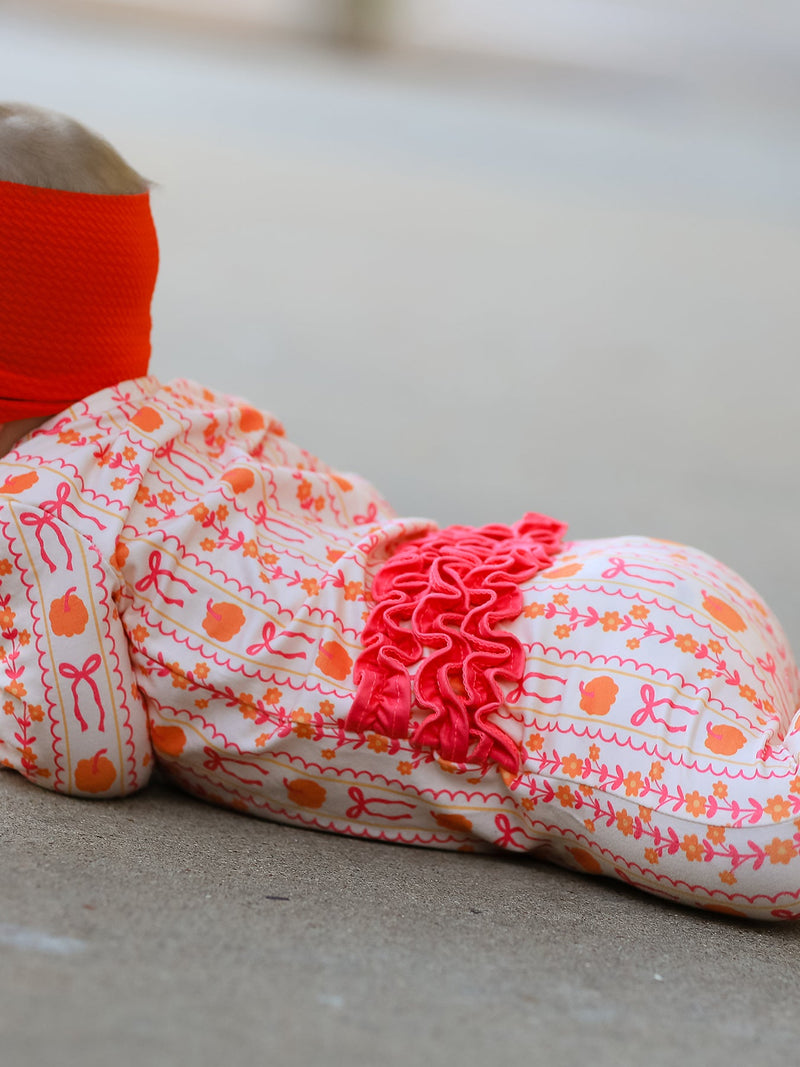 Halloween Thanksgiving Pumpkin Bow Baby Sleeper - 5
