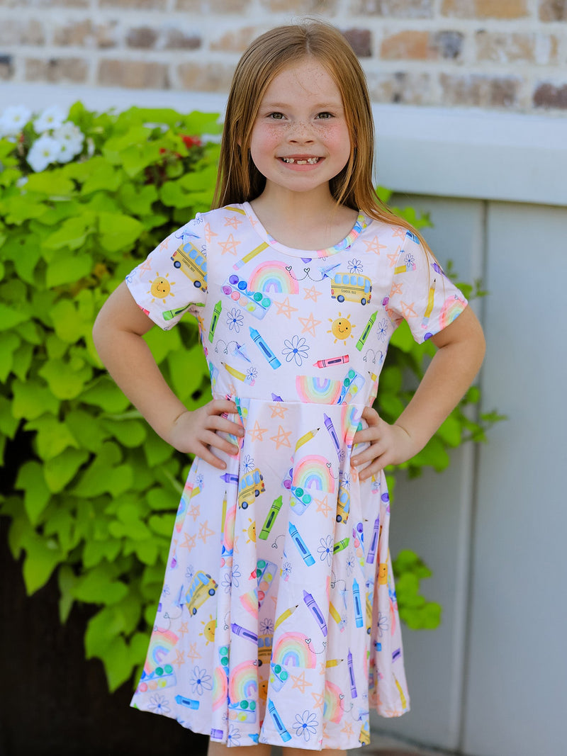 Colorful Back-to-School Delight Girls Dress - 3
