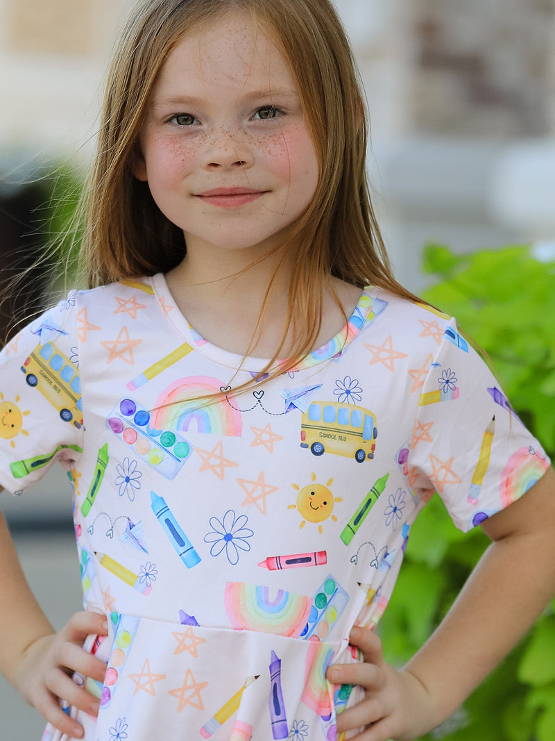 Colorful Back-to-School Delight Girls Dress - 5
