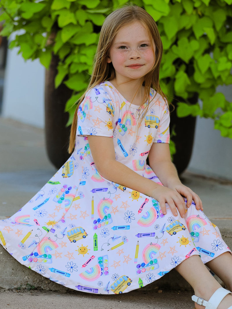 Colorful Back-to-School Delight Girls Dress - 2
