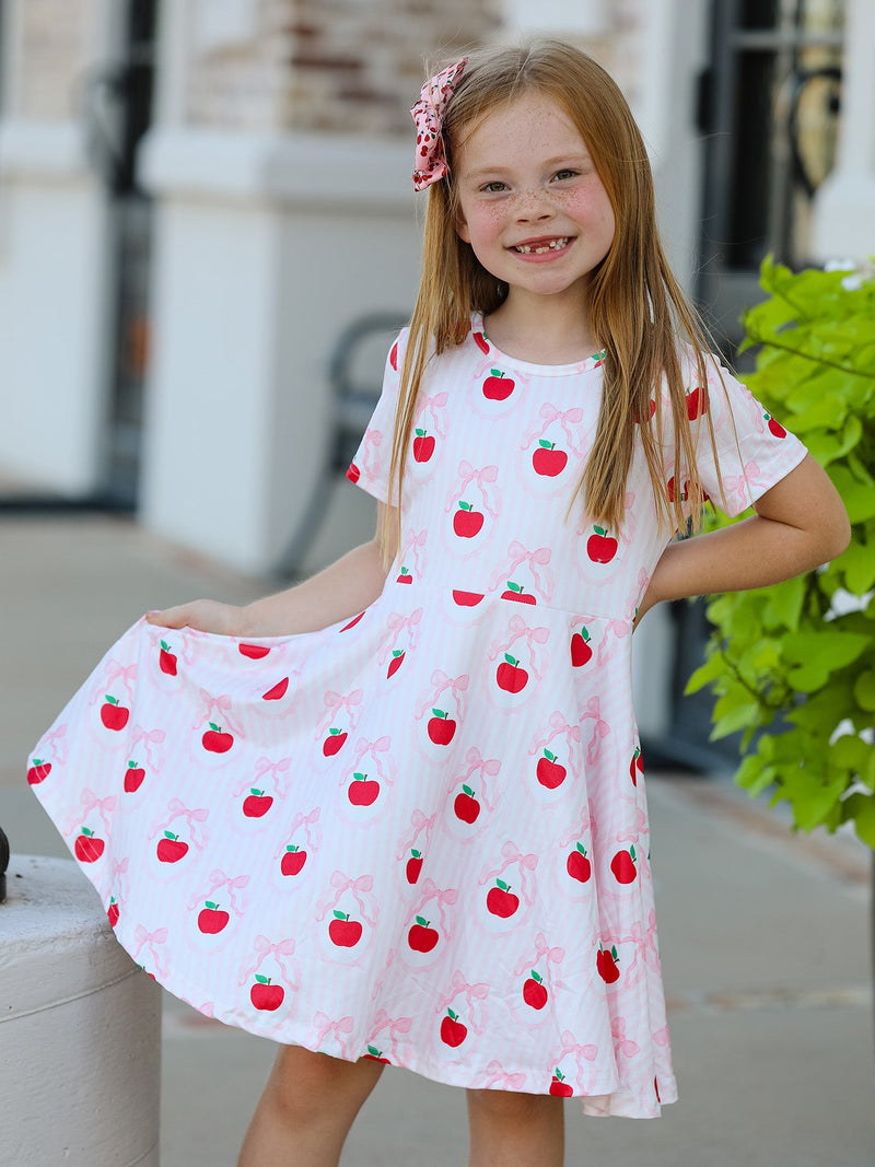 Back to School Apple Striped Sweet Girl Dress - 1
