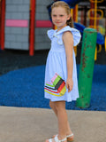 Crayon Back to School Dress with Ruffle Petal Collar - 5