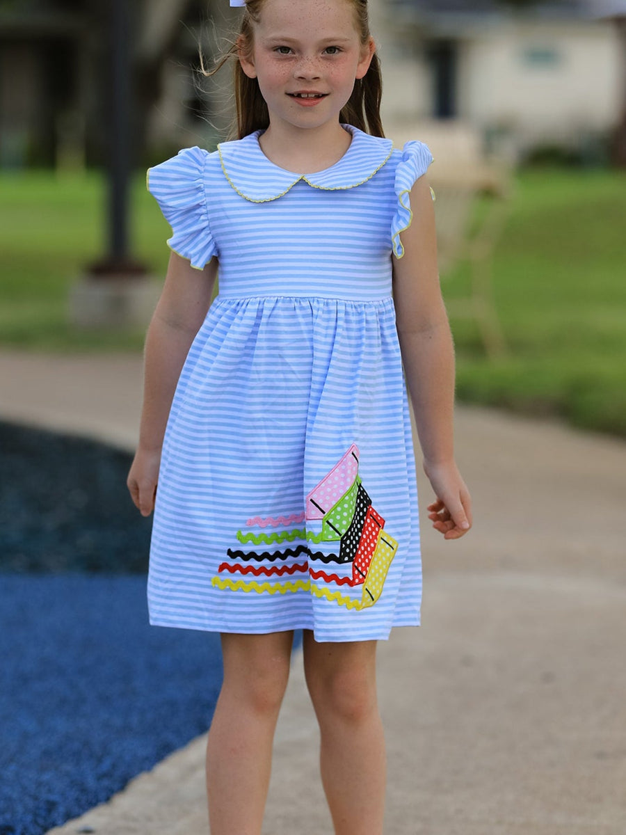Crayon Back to School Dress with Ruffle Petal Collar