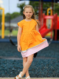Back To School Pencil Girls Dress Color Block Bow Dress - 2