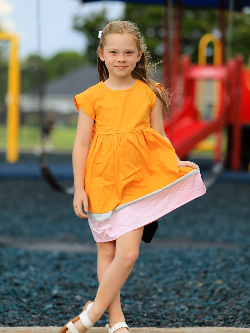 Back To School Pencil Girls Dress Color Block Bow Dress - 2