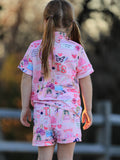 Pink TS Lapel Button Short Sleeve Shorts Pajama Set - 5