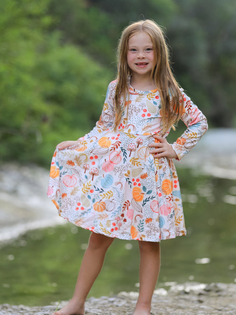 Fall Thanksgiving Pumpkin Leaf Print Dress - 1